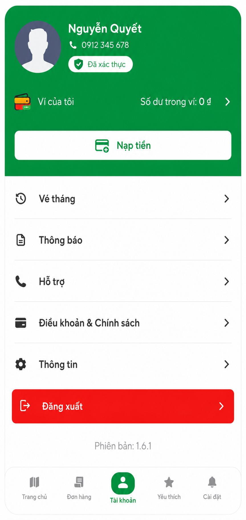 Ứng dụng TERA - Tài khoản
