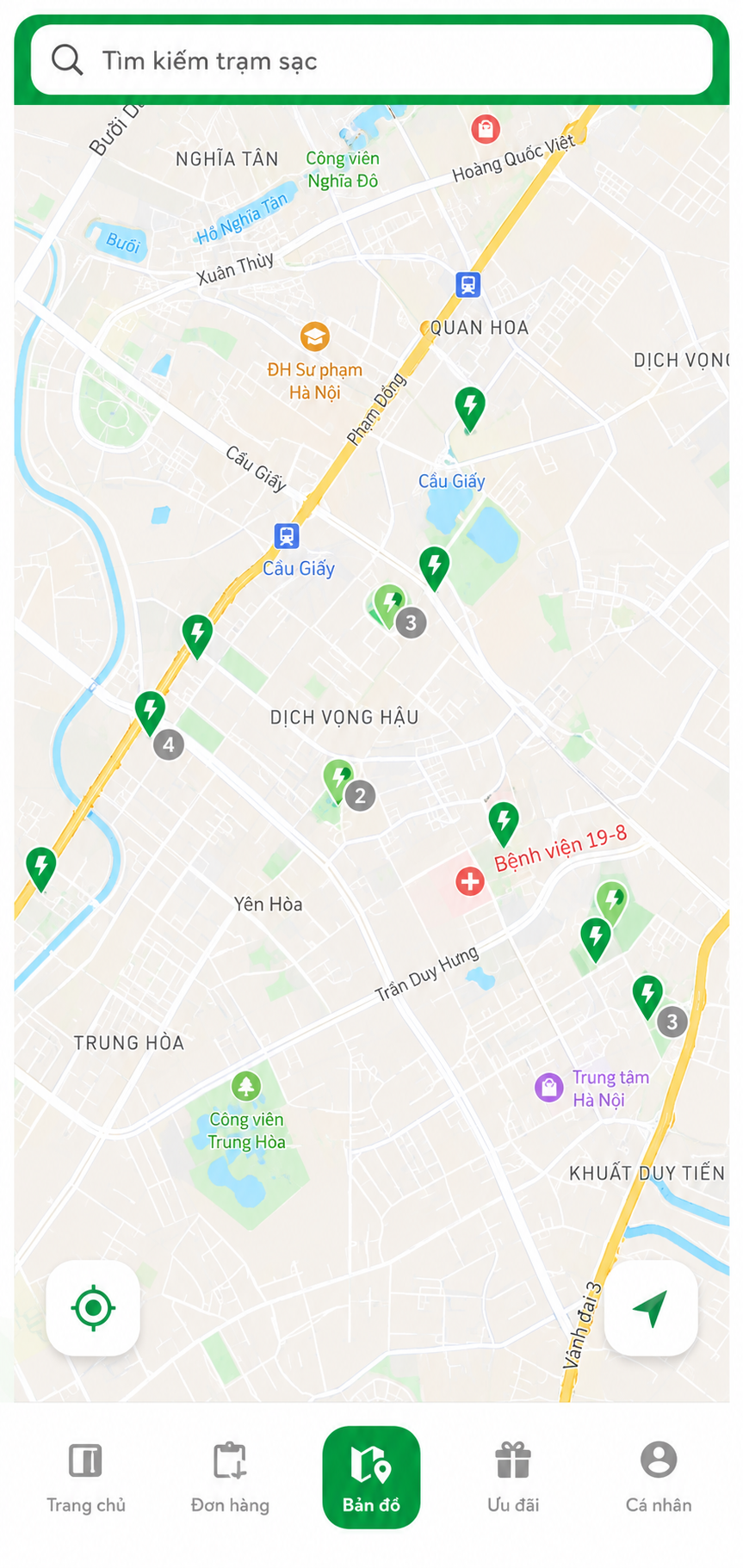 Ứng dụng TERA - Bản đồ trạm sạc