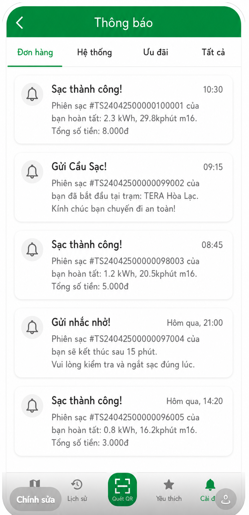 Ứng dụng TERA - Đơn hàng