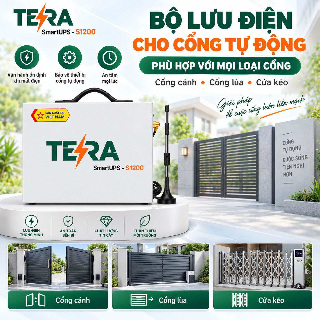 Ổ cắm sạc TERA có tiếp địa chống giật và nắp che mưa