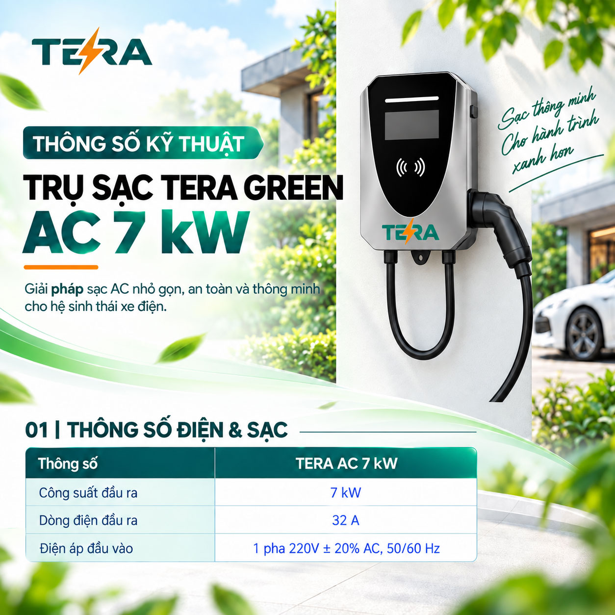 Ổ cắm sạc TERA có tiếp địa chống giật và nắp che mưa